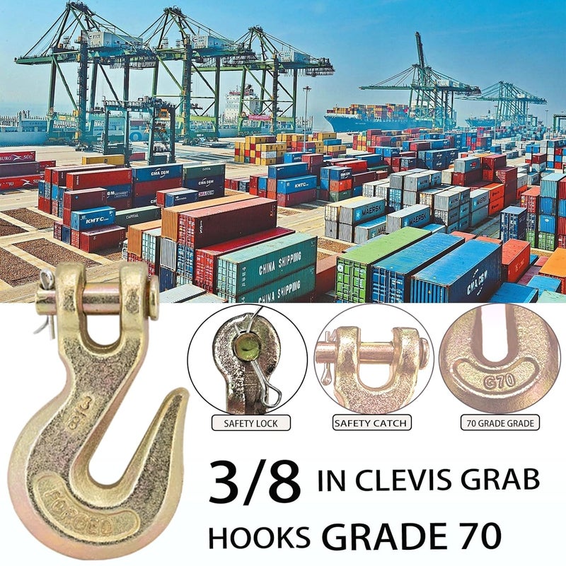 HANDRERLEE 10PCS 3/8" Clevis Grab Hooks Grade 70 Heavy Duty Chain Hook Chain Hook for Trucking Connections 26000LBS Load Hook - Image 3